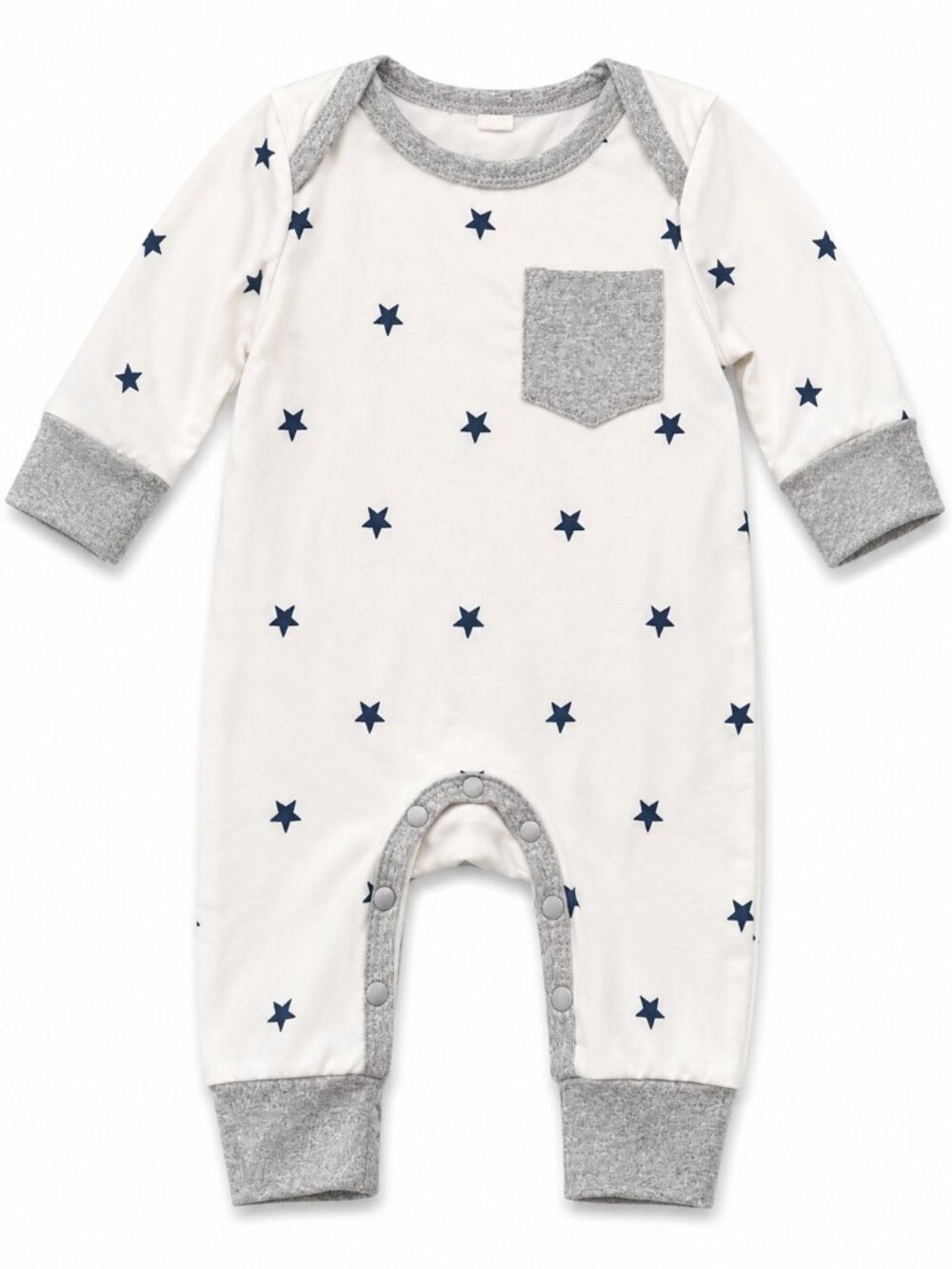 Baby Star Print Footless Sleeper Romper | Infant One Piece | White & Gray